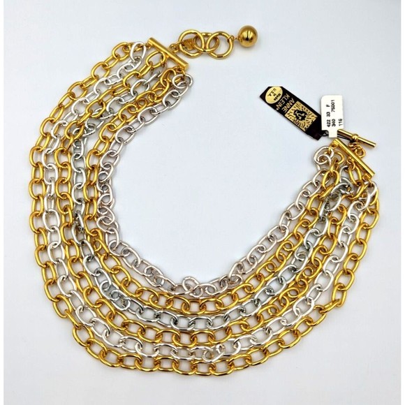 Vintage Anne Klein Two-Tone Multi Strand Chain Necklace NWT Made In USA